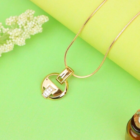 "Rose Gold Circle Pendant with Geometric Design and CZ Accents, XPPT1398 - Picture 13 of 13